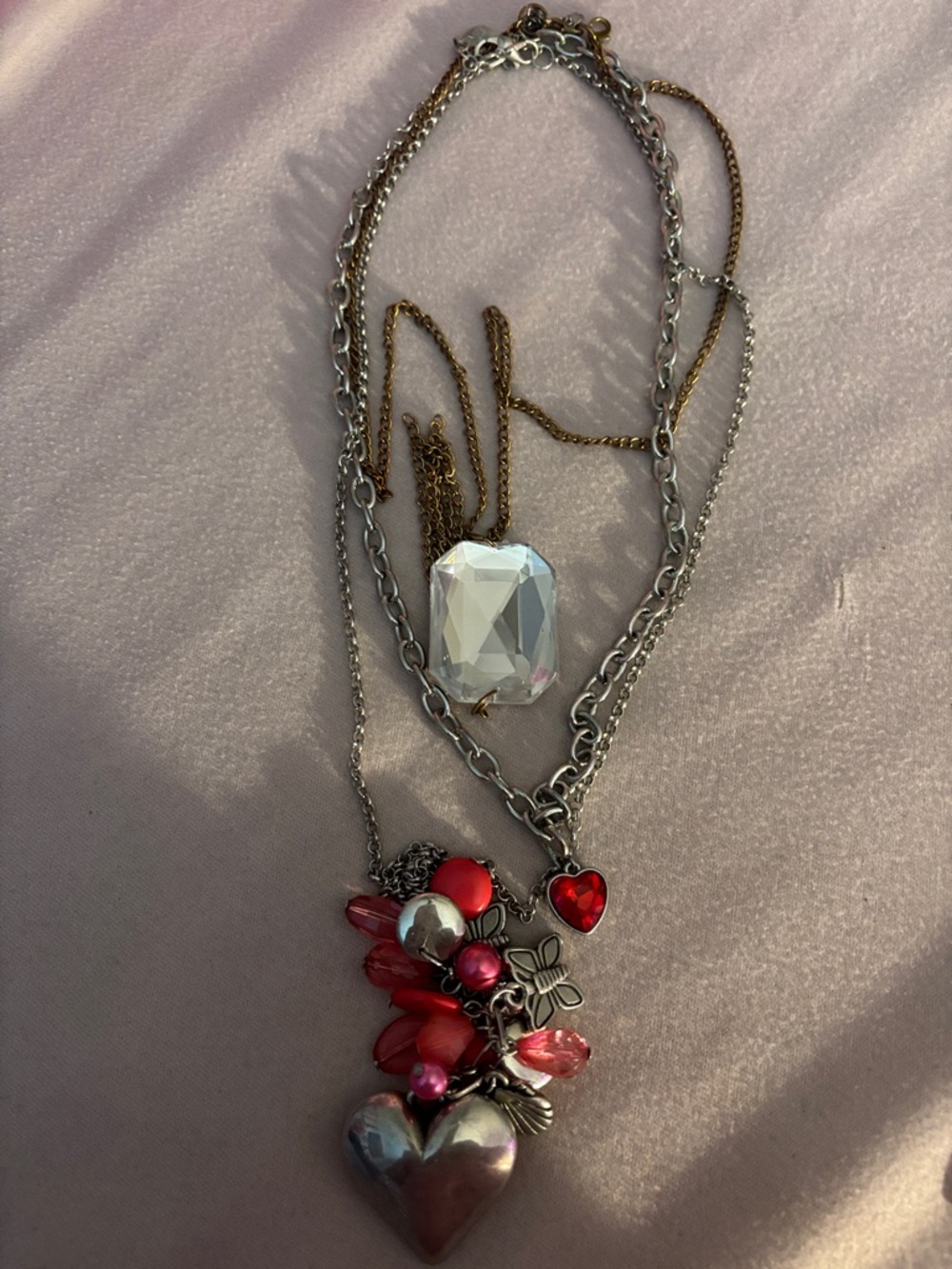 paparazzi Multi-Strand Necklace with Red Heart and Clear Crystal